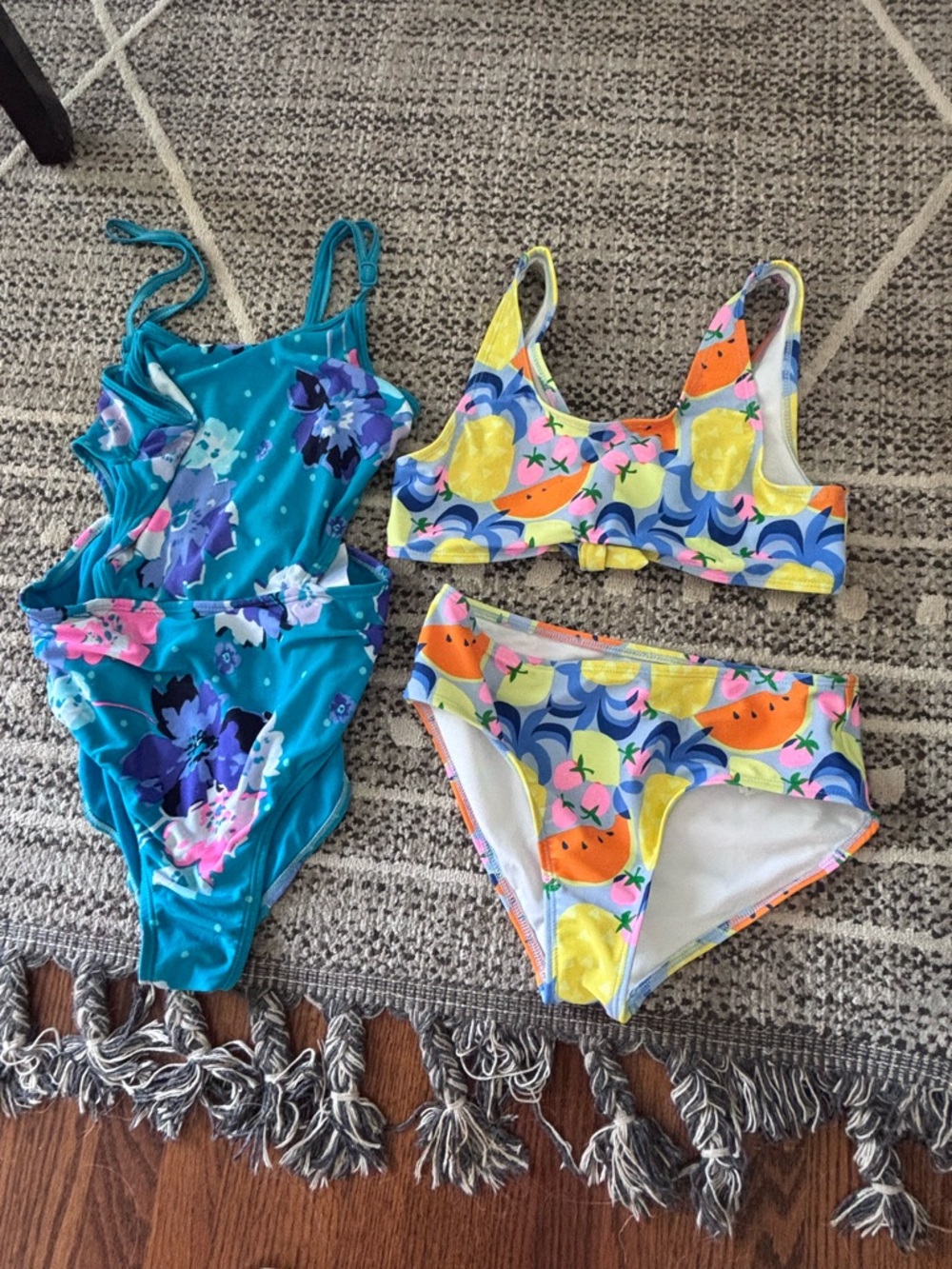 Old Navy Teal Floral One-Piece & Multicolor Citrus Bikini Set